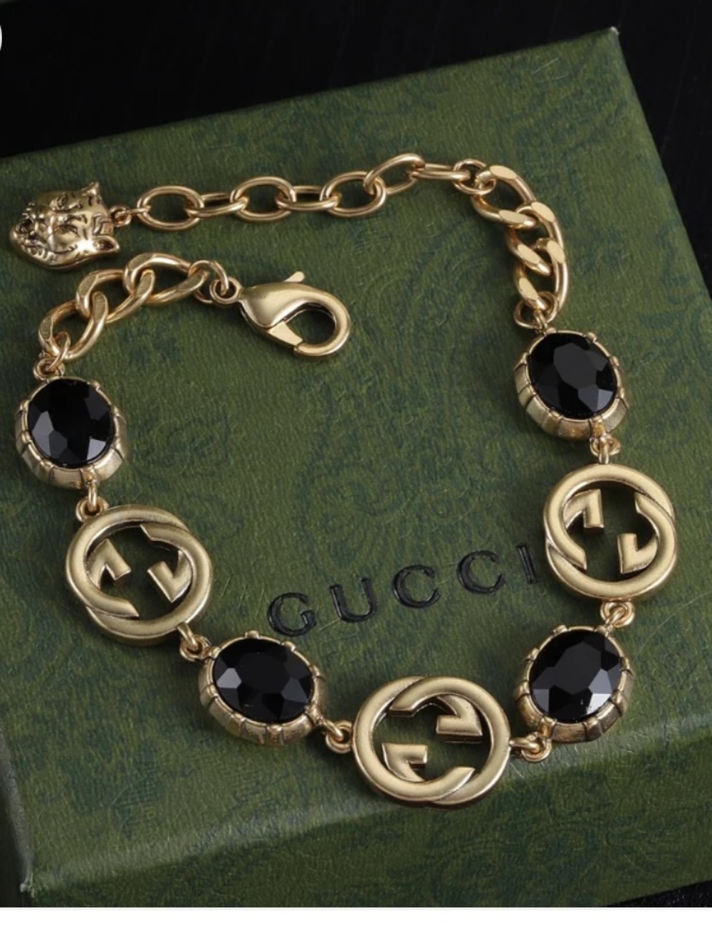 Gucci Gold and Black GG Link Bracelet